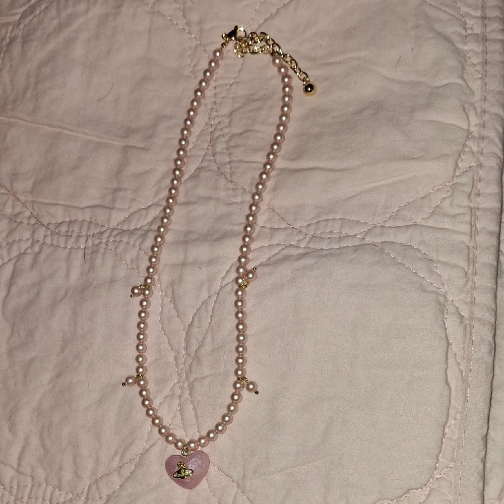 Elegant Pink Heart Pendant Pearl Necklace